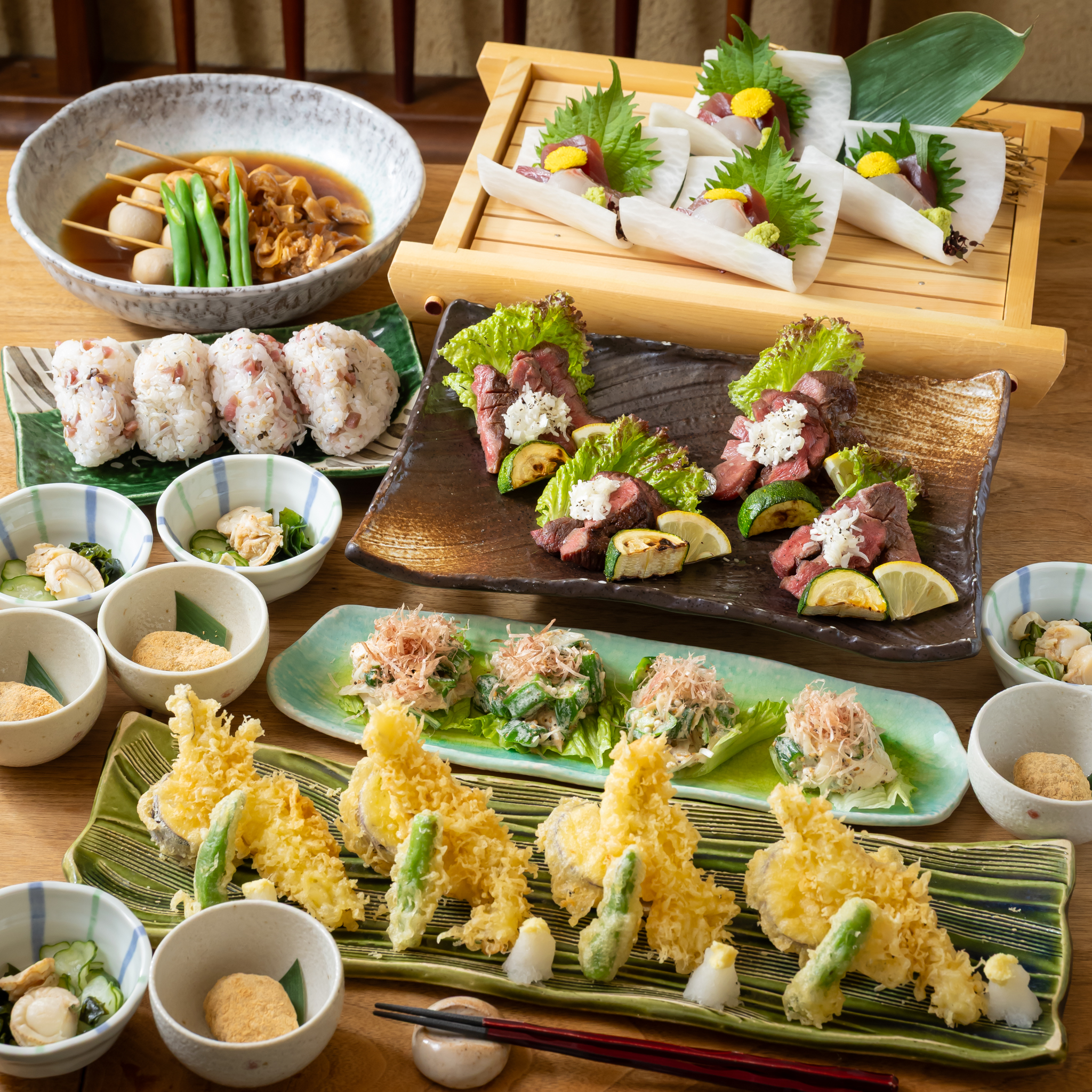 【夏限定】『厚切りねぎ塩牛タン炭火焼きと穴子天ぷらコース』飲み放題付き料理全8品