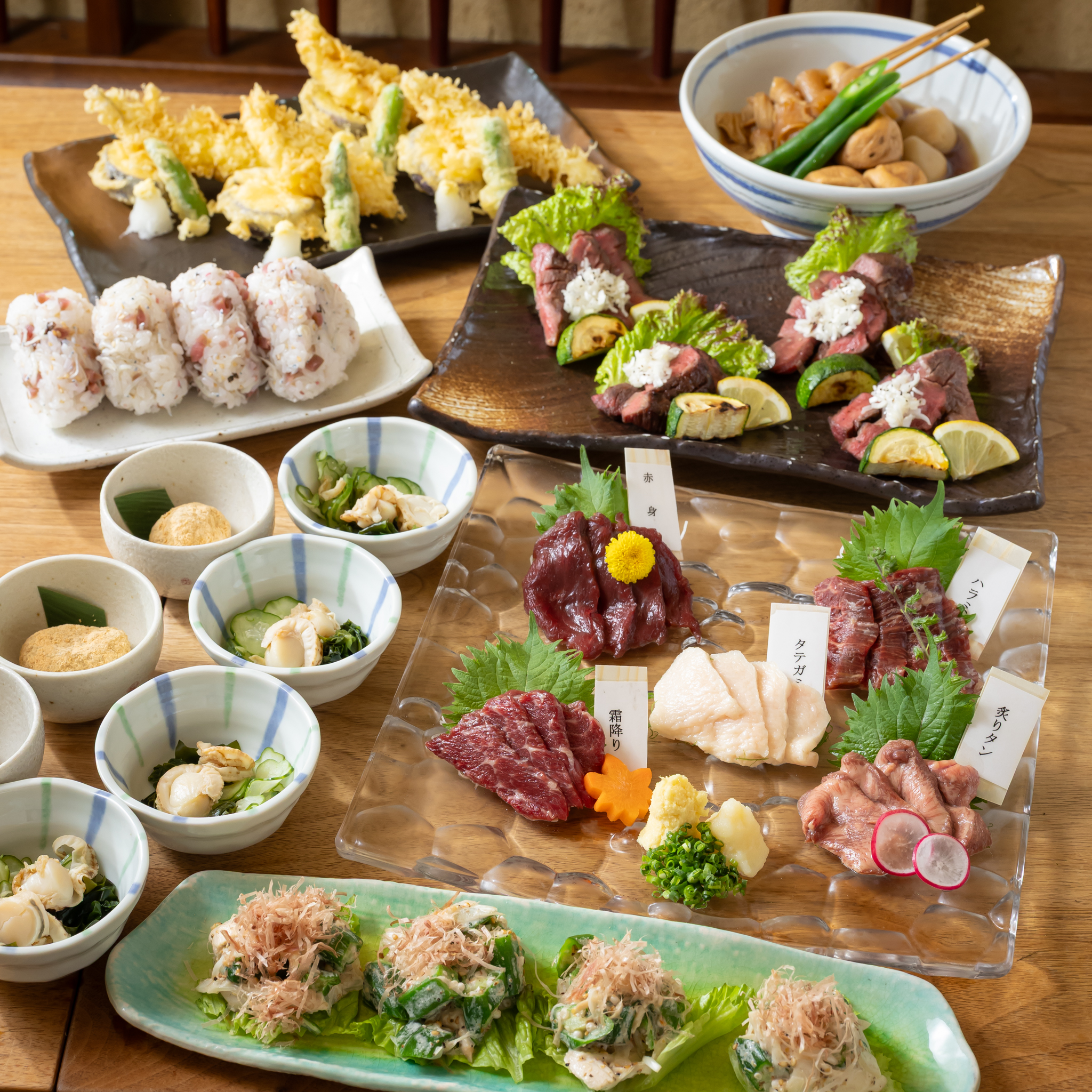 【夏限定】『熊本県産馬刺しと厚切りねぎ塩牛タン炭火焼きの肉づくしコース』飲み放題付き料理全8品