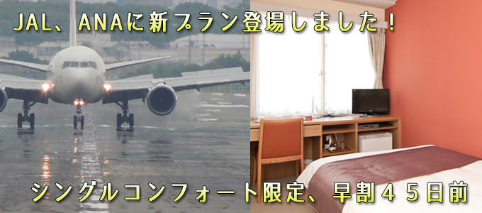 ANA、JALにてシングルコンフォート限定、早割４５日前プラン登場！